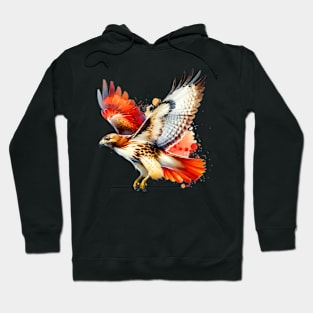 Watercolor Flying Red Tailed Hawk Hoodie